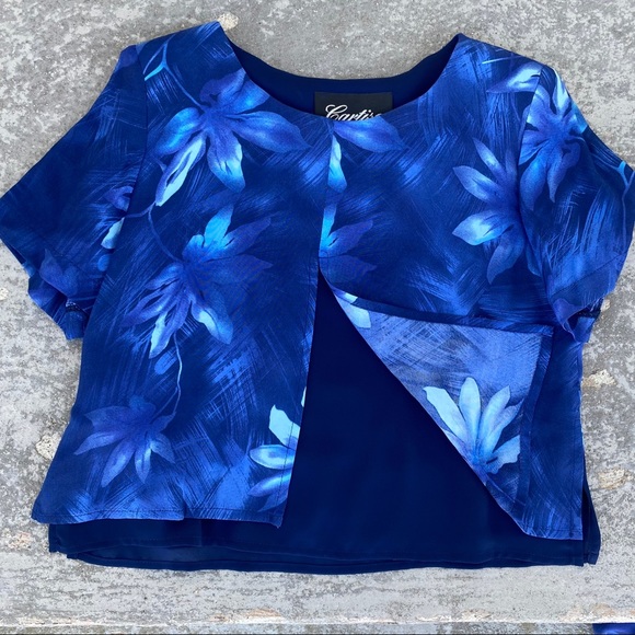 Vintage Cartise Int’l Blue Floral Skirt Set - Picture 4 of 13